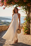 Effortless Chic Sleeveless Halter Maxi Summer Dress Lifestyle