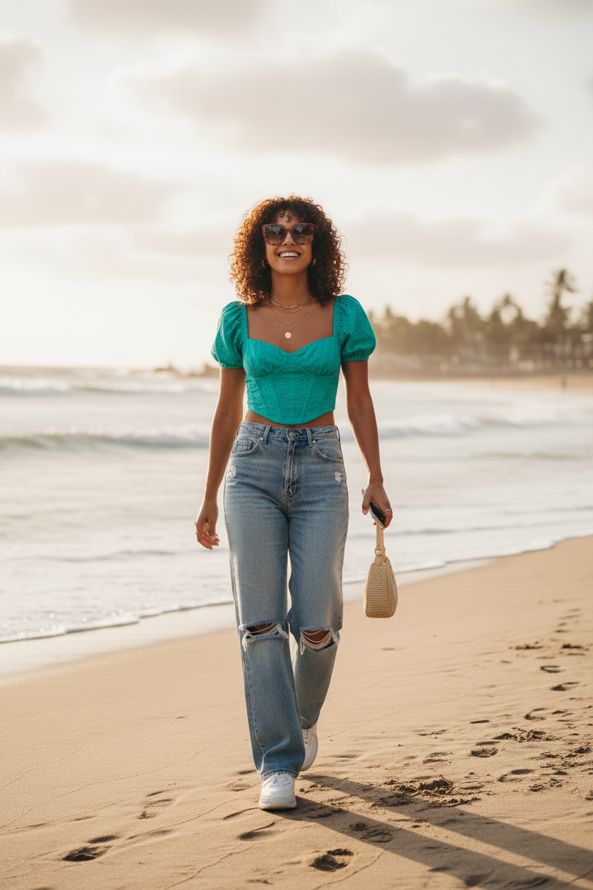 Sweetheart Neckline Cropped Corset Beach Lifestyle